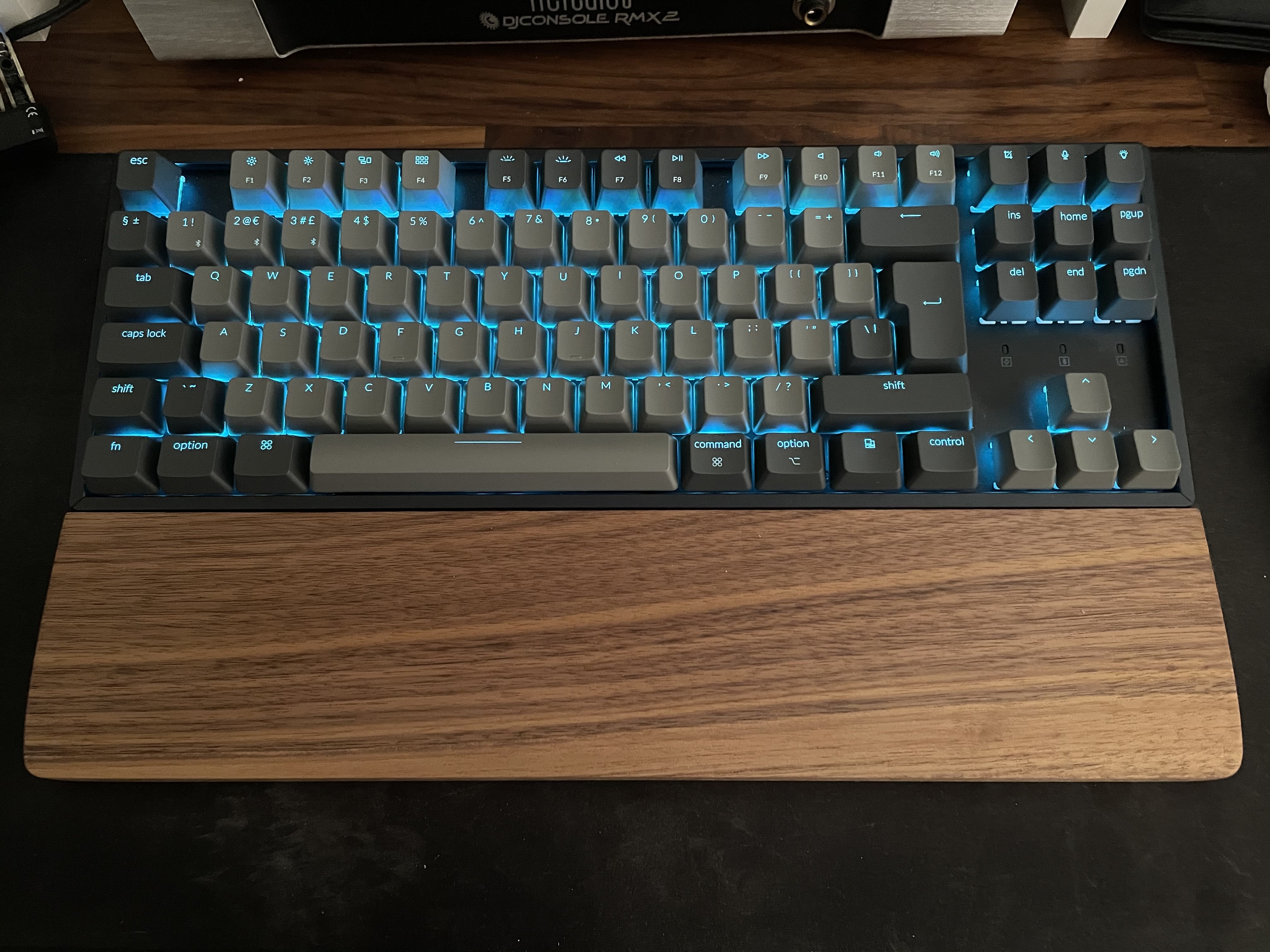 Close-up of wooden wrist rest grain and finish